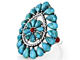 Blue Composite Turquoise & Coral Accent Sterling Silver Cluster Ring, 6x4mm