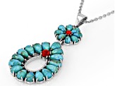Blue Composite Turquoise & Coral Accent Sterling Silver Pendant With 18" cable Chain, 6x4mm