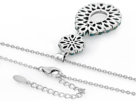 Blue Composite Turquoise & Coral Accent Sterling Silver Pendant With 18" cable Chain, 6x4mm