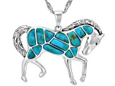 Composite Turquoise Sterling Silver Horse Pendant With 18" Singapore Chain