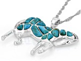 Composite Turquoise Sterling Silver Horse Pendant With 18" Singapore Chain