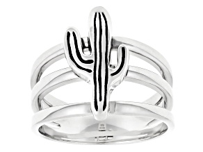 Rhodium Over Sterling Silver Cactus Motif Ring