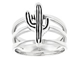 Rhodium Over Sterling Silver Cactus Motif Ring