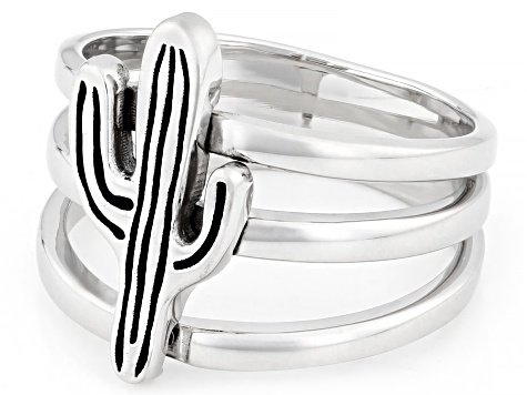 Rhodium Over Sterling Silver Cactus Motif Ring