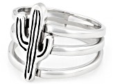 Rhodium Over Sterling Silver Cactus Motif Ring