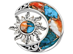 Blended Turquoise With Spiny Oyster Shell Sterling Silver Moon & Sun Ring