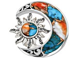 Blended Turquoise With Spiny Oyster Shell Sterling Silver Moon & Sun Ring