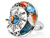 Blended Turquoise With Spiny Oyster Shell Sterling Silver Moon & Sun Ring
