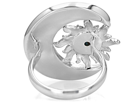 Blended Turquoise With Spiny Oyster Shell Sterling Silver Moon & Sun Ring