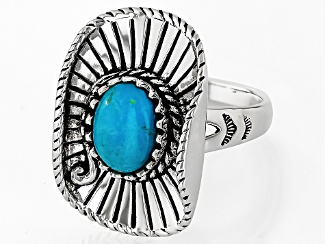 Blue Composite Turquoise Sterling Silver Cowboy Hat Ring 9x7mm
