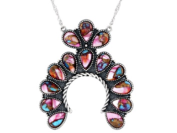 Picture of Blended Composite Turquoise with Purple Spiny Oyster Shell Silver Squash Blossom Necklace