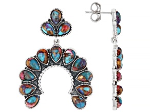 Blue Composite Turquoise & Purple Spiny Oyster Shell Sterling Silver Squash Blossom Earrings 6x4mm