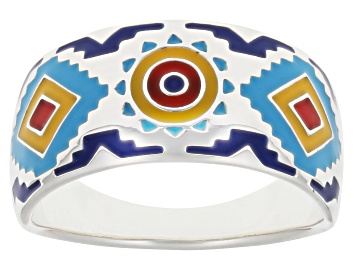 Picture of Multi-Color Enamel Sterling Silver Aztec Design Band Ring
