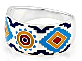 Multi-Color Enamel Sterling Silver Aztec Design Band Ring