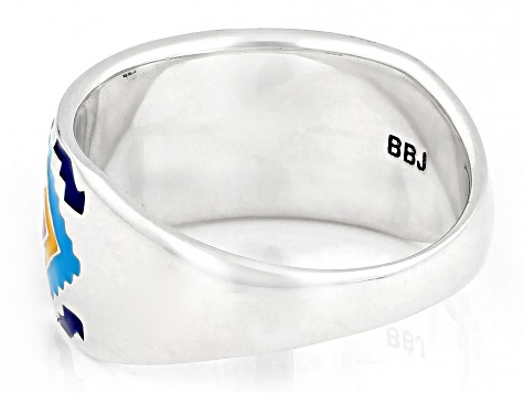 Multi-Color Enamel Sterling Silver Aztec Design Band Ring