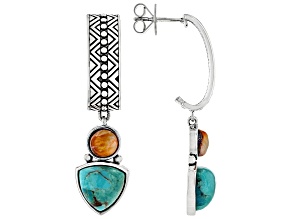 Blue Composite Turquoise With Spiny Oyster Shell Sterling Silver Drop Earrings 10mm & 6mm