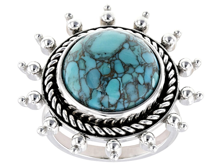 Blue Composite Turquoise Sterling Silver Sun Ring 14mm