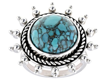 Picture of Blue Composite Turquoise Sterling Silver Sun Ring 14mm