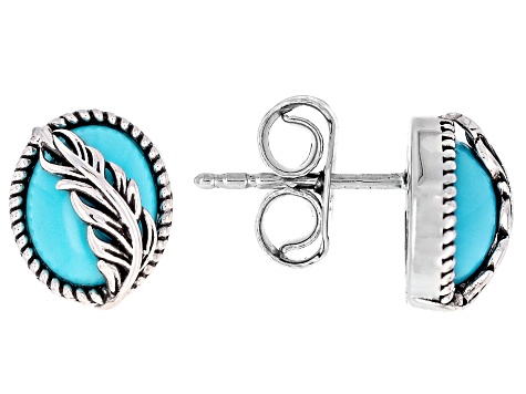 Sleeping Beauty Turquoise Sterling Silver Feather Stud Earrings 9x7mm