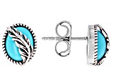 Sleeping Beauty Turquoise Sterling Silver Feather Stud Earrings 9x7mm