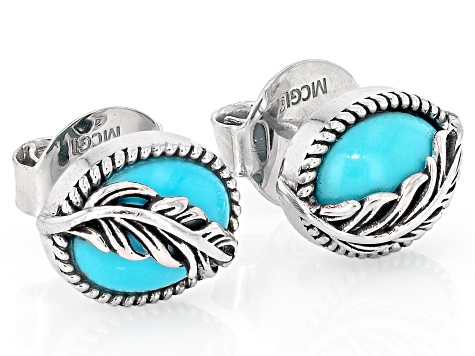 Sleeping Beauty Turquoise Sterling Silver Feather Stud Earrings 9x7mm
