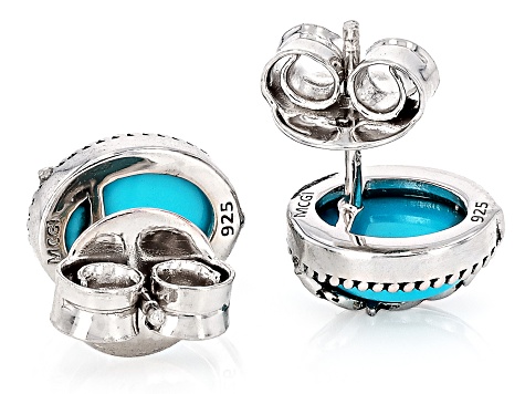 Sleeping Beauty Turquoise Sterling Silver Feather Stud Earrings 9x7mm