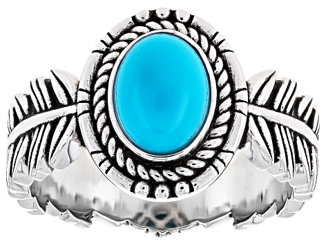 8x6mm Sleeping Beauty Turquoise Sterling Silver Feather Ring