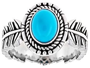 8x6mm Sleeping Beauty Turquoise Sterling Silver Feather Ring