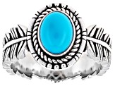 8x6mm Sleeping Beauty Turquoise Sterling Silver Feather Ring