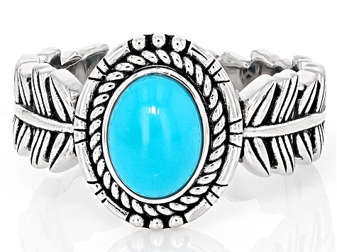 8x6mm Sleeping Beauty Turquoise Sterling Silver Feather Ring