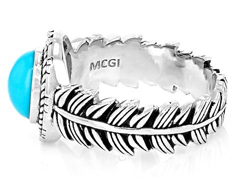 8x6mm Sleeping Beauty Turquoise Sterling Silver Feather Ring