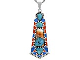Spiny Oyster Shell With Composite Turquoise And Enamel Sterling Silver Pendant With Chain