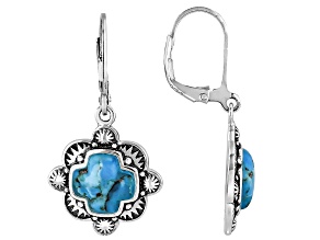 Blue Turquoise Sterling Silver Modern Cross Earrings 9x9mm