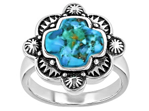 Blue Turquoise Sterling Silver Modern Cross Ring 10x10mm
