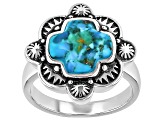 Blue Turquoise Sterling Silver Modern Cross Ring 10x10mm