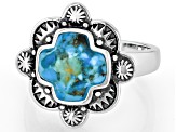 Blue Turquoise Sterling Silver Modern Cross Ring 10x10mm