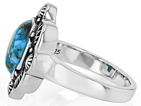 Blue Turquoise Sterling Silver Modern Cross Ring 10x10mm