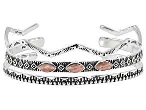 Rhodochrosite Sterling Silver Set of 3 Cuff Bracelets