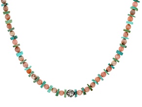 Rhodochrosite & Green Turquoise Sterling Silver Toggle Necklace 4-7mm