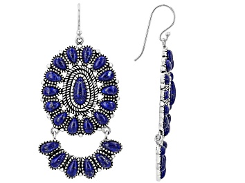 Picture of Pear Shaped Blue Lapis Sterling Silver Dangle Earrings 9x4mm, 6x3mm, 5x3mm