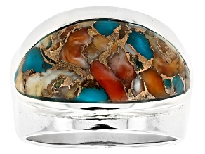 Spiny Oyster Shell With Turquoise Sterling Silver Band Ring