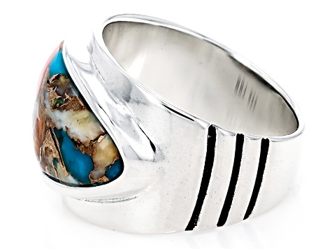 Spiny Oyster Shell With Turquoise Sterling Silver Band Ring