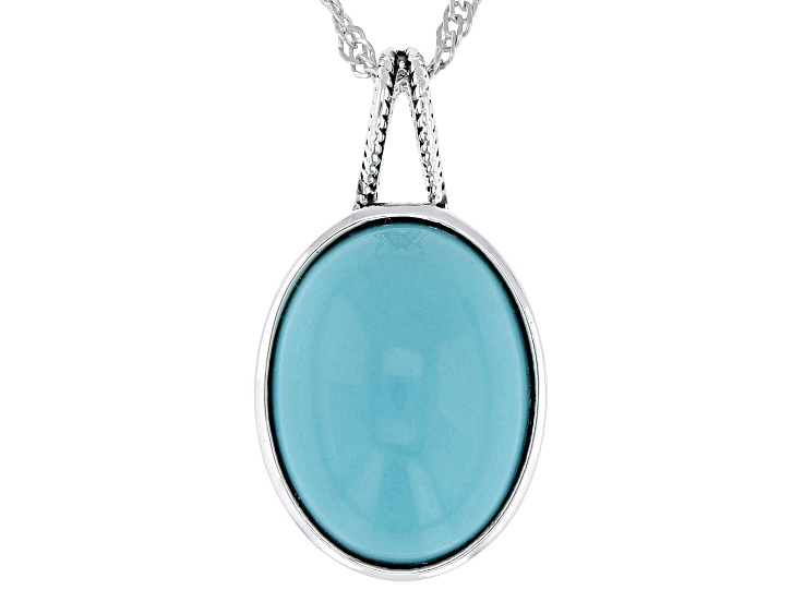 Sleeping Beauty Turquoise Sterling Silver Pendant With 18" Singapore Chain 16x12mm