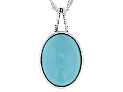 Sleeping Beauty Turquoise Sterling Silver Pendant With 18" Singapore Chain 16x12mm