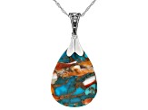 Turquoise & Spiny Oyster Shell Rhodium Over Silver Enhancer Pendant With 18" Singapore Chain 35x22mm
