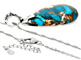 Turquoise & Spiny Oyster Shell Rhodium Over Silver Enhancer Pendant With 18" Singapore Chain 35x22mm