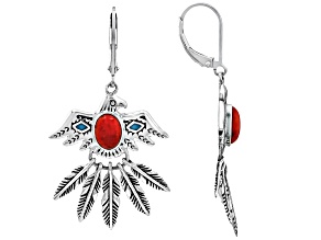 Coral & Blue Composite Turquoise Sterling Silver Eagle Earrings 7x5mm