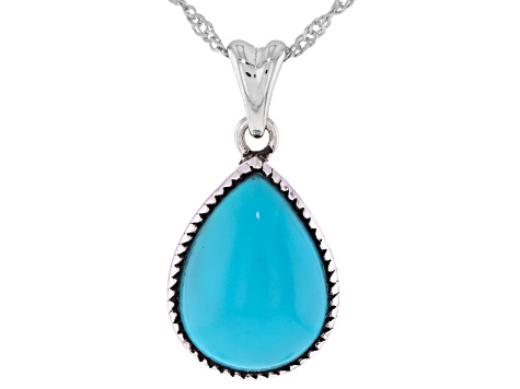 Sleeping Beauty Turquoise Sterling Silver Pendant With Chain 16x12mm