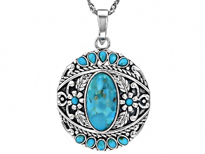 Turquoise Multi-Stone Sterling Silver Enhancer With Chain 17x8.7mm