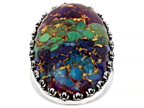 Blended Composite Multi-Color Turquoise Sterling Silver Oval Ring, 30x20mm